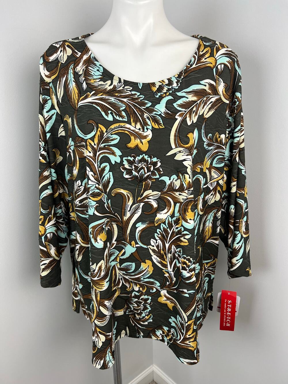 Emily Daniels Floral Plus Size Brushed Jacquard Blouse Artsy Boho Whimsical 3x